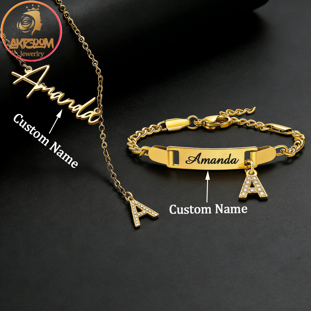 Men Fashion Kids - Akizoom Aangepaste naam Zirkoon Letter ketting