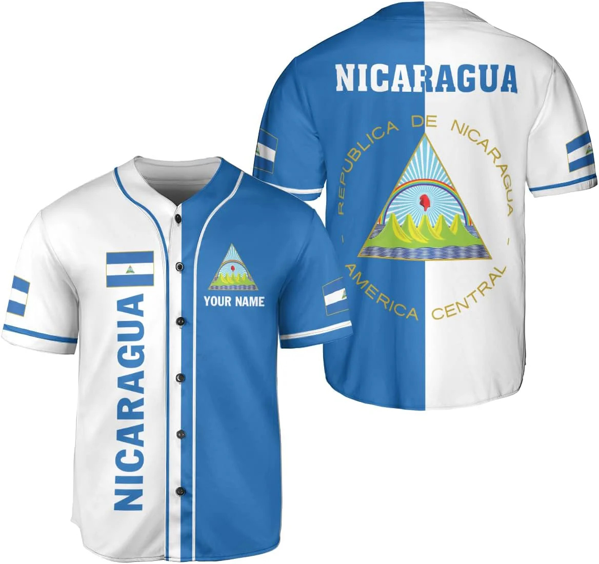 Mens Fashion Baseball Jersey - Gepersonaliseerde naam Nicaragua ontwerppatronen 3D-geprint mode