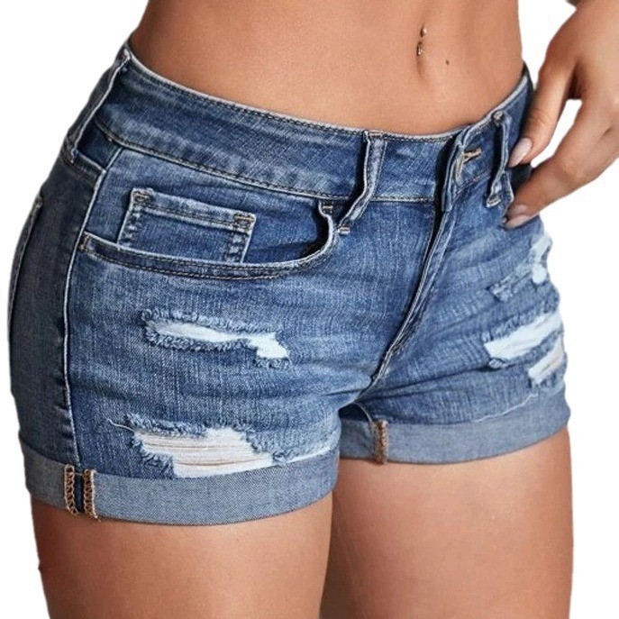 Skinny Jeans Ripped - High waist gewassen denim shorts, distressed