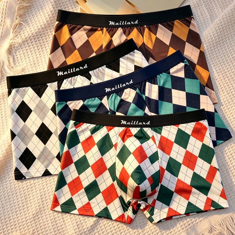 Men'S Fashion Lk - 4 stuks herenondergoed met vierhoekige ruitprint,