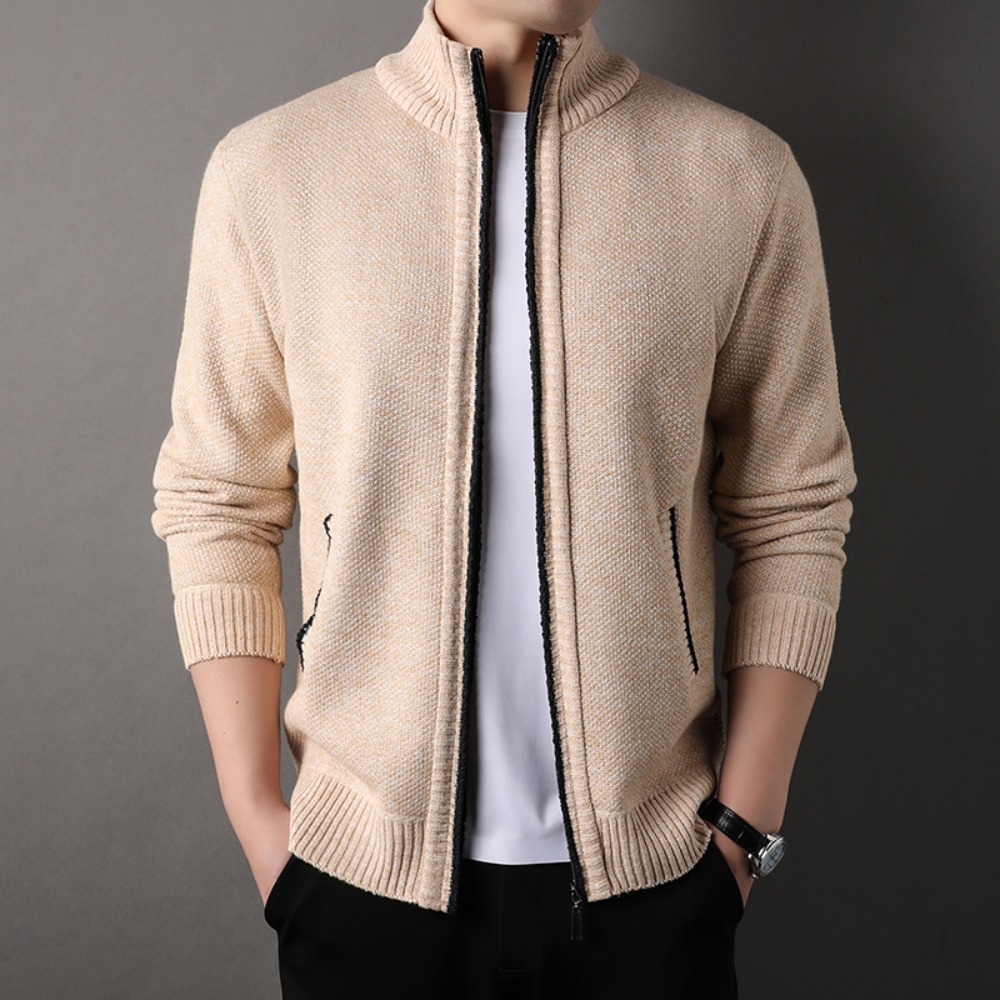 Men'S Fashion Zip Sweater - Heren Opstaande Kraag Gebreide Trui Herfst