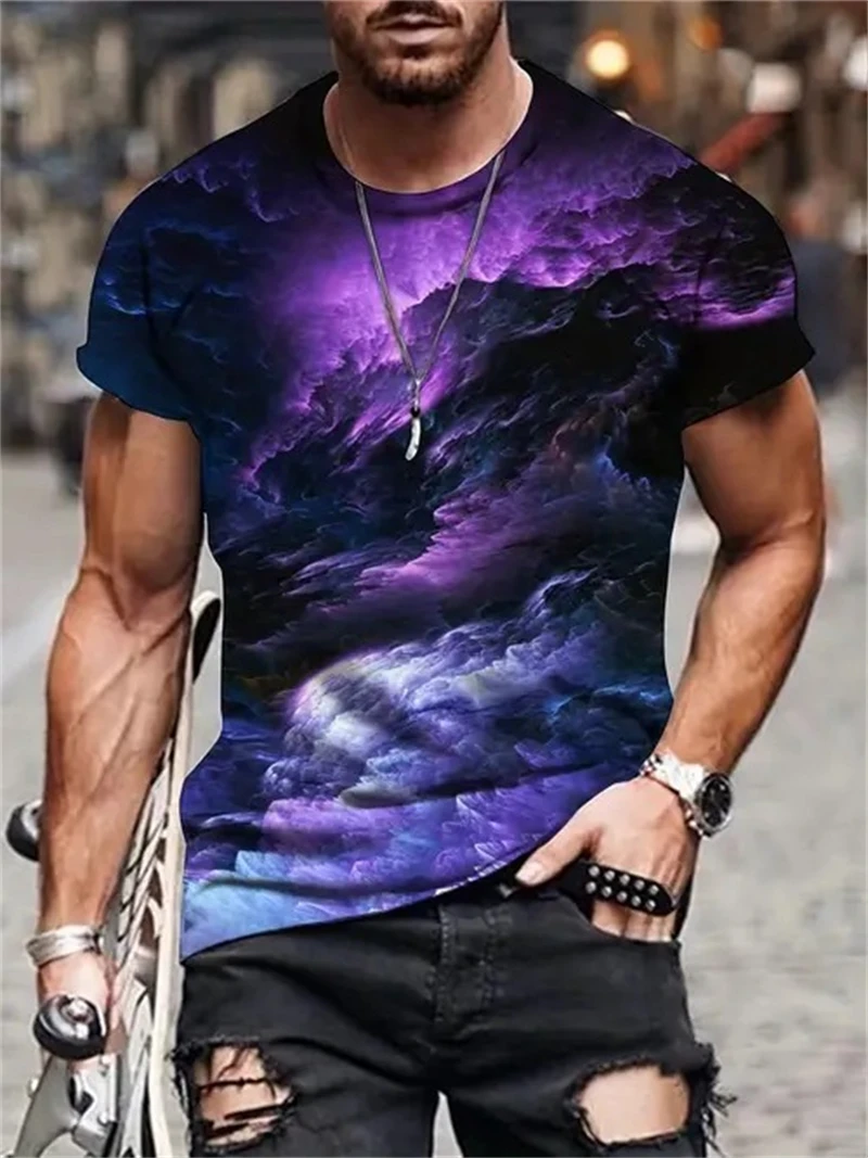 Men'S Fashion Night Out - Paarse Galaxy Nebula-print T-shirt voor heren,