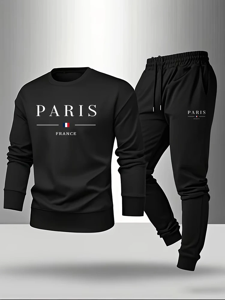 Paris Fashion Men - Paris Print Herenset Pullover & Joggingbroek