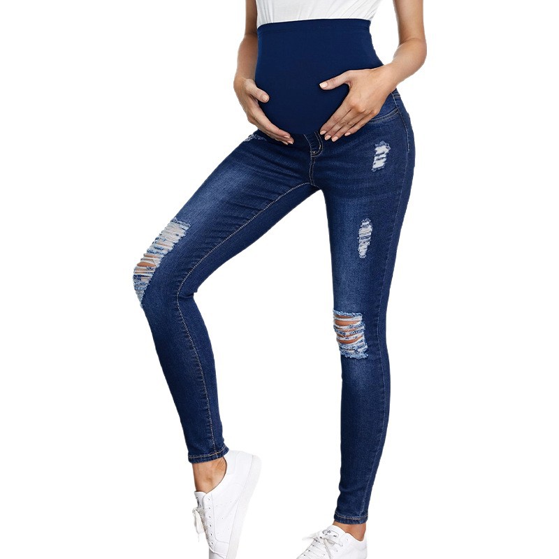 Skinny Jeans Ripped - Buikondersteuning Zwangerschapsjeans met hoge taille Gescheurd