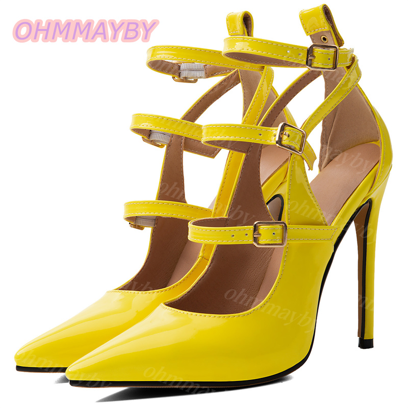 Men Fashion Kids - Dames holle stiletto pumps, geel lakleer,