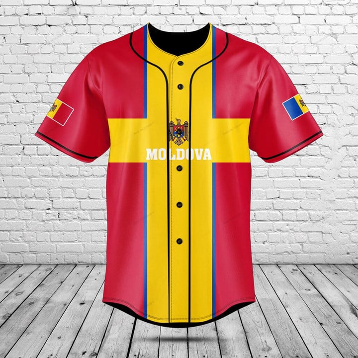 Mens Fashion Baseball Jersey - Aangepaste naam Moldavië vlag grafische knopoverhemd