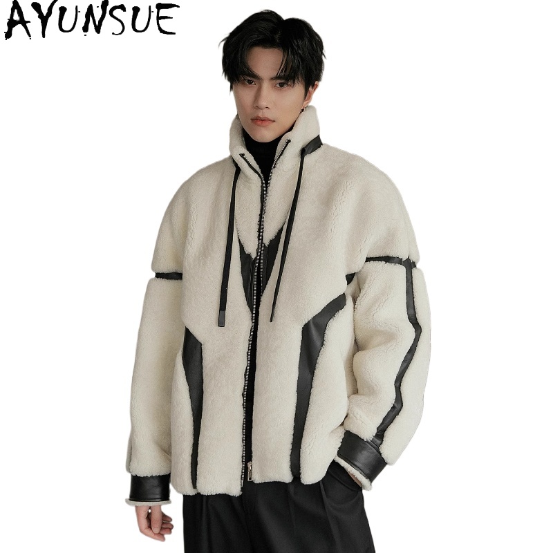 Men'S Fashion Zipper Jacket - AYUNSUE Luxe Natuurlijke Bontjas Man Mode