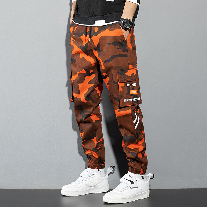 Mens Fashion Camo Pants - Oranje Cargo Broek Mannen Hiphop Joggers