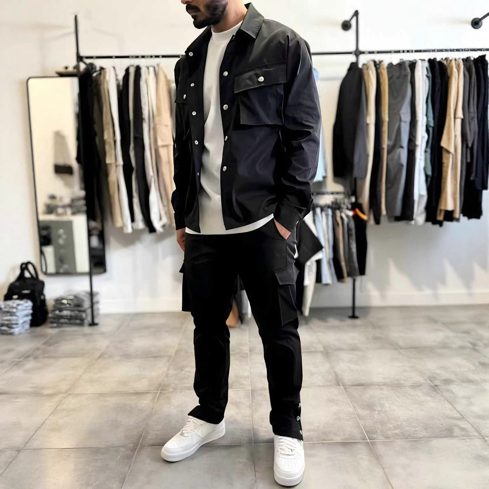 Men'S Fashion Zipper Jacket - Mode heren casual tooling multi-pocket jas