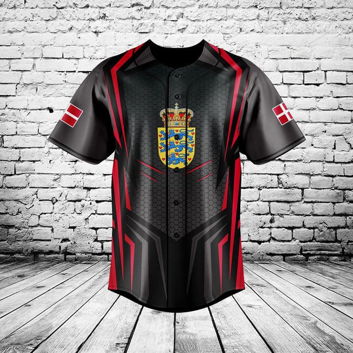 Mens Fashion Baseball Jersey - Aangepaste naam Denemarken vlag grafisch knoopshirt