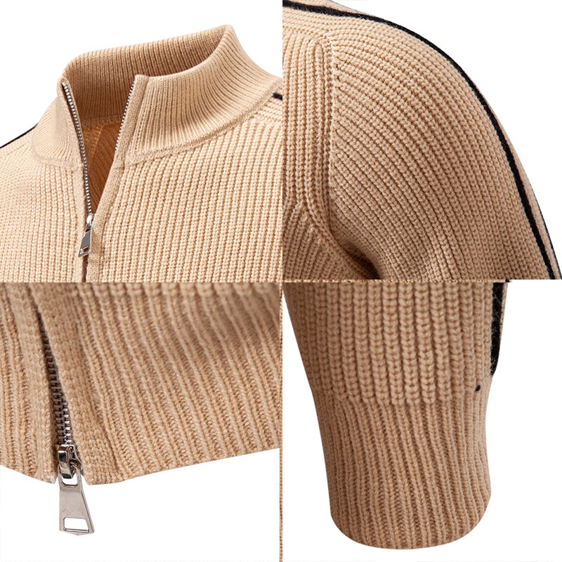 Heren kaki waffle gebreide car - Men'S Fashion Zip Sweater recensie en prijs
