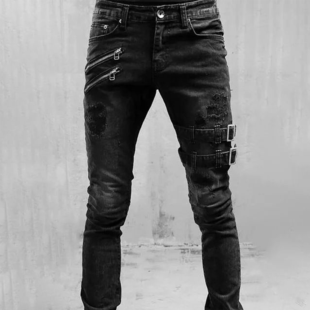 Retro Moto Biker Rechte elasti - Skinny Jeans Ripped recensie en prijs